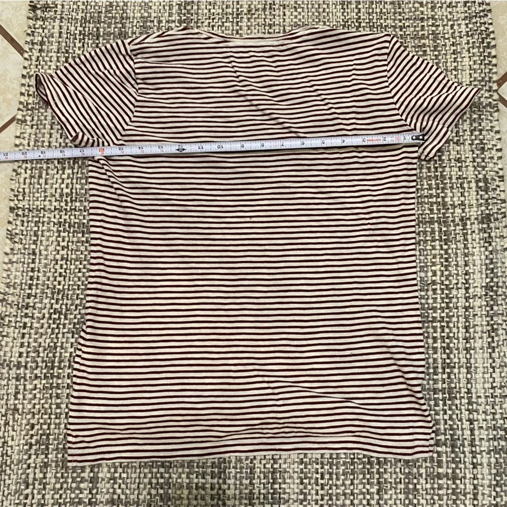 Madewell V-Neck Striped Pocket Tee XS Maroon Stripes - Picture 6 of 6